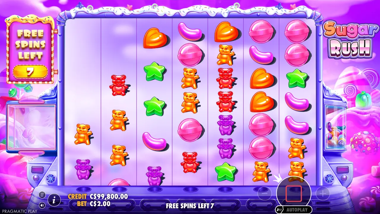 Free spins in progress (7 left). The grid keeps its marked spots between spins.
